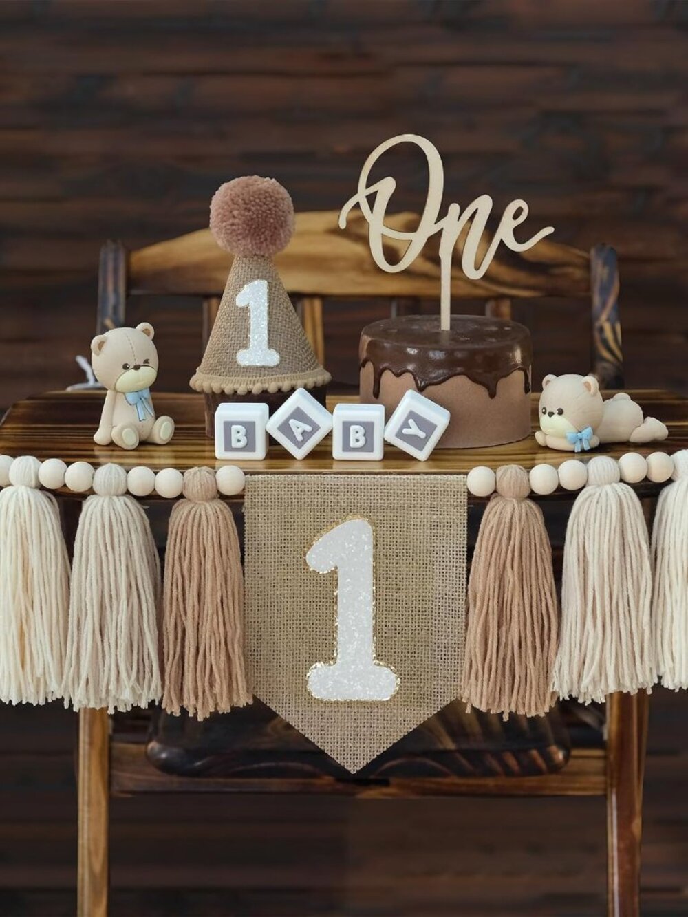 First Birthday Decorations for Boy 1st Birthday High Chair Banner Brown Hat